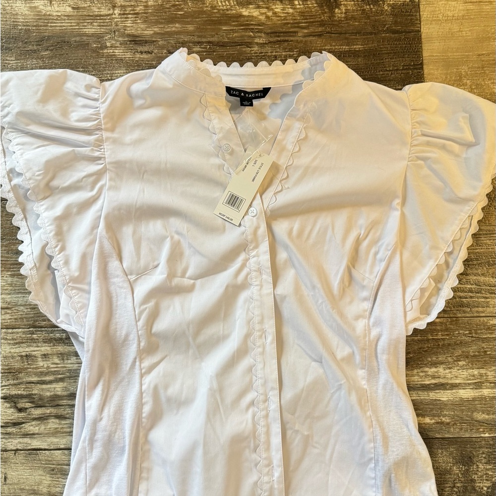 Zac & Rachel White Scallop Trim Blouse